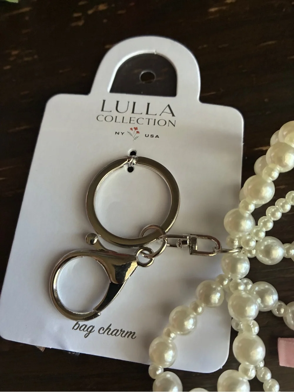 Pearl Bow Keyring with Pink Ribbon Detail,Bag Charm. - Picture 5 of 7